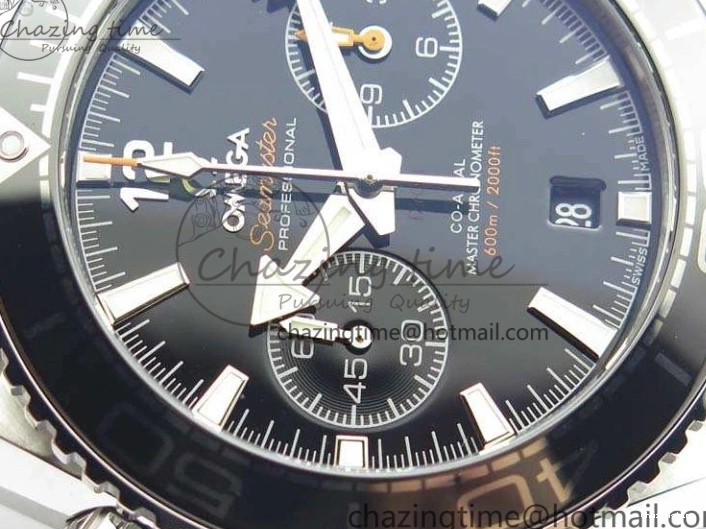 0513 Planet Ocean Master Chrono SS OM 1:1 Best Edition Black Dial On SS Bracelet A9900 V Fashionable 8113
